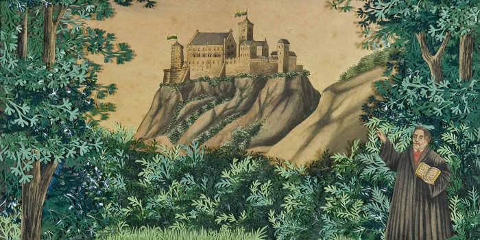 Foto: Eine feste Burg ist unser Gott, Carl Fingel © Stadtverwaltung Erfurt, D. Urban Grafik von Carl Fingel mit dem Titel "Eine feste Burg ist unser Gott"