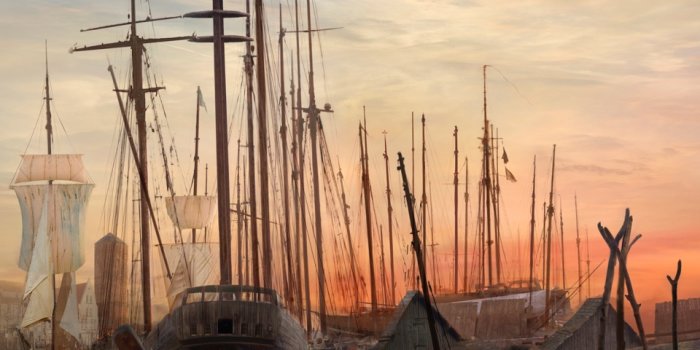Bild: Hiroyuki Masuyama, Greifswalder Hafen (nach Caspar David Friedrich) © Courtesy Galerie Rothamel Segelschiffe im Hafen